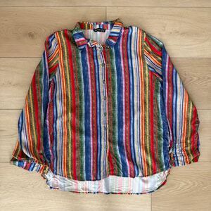Big Dart Multicolor Striped Button-Up Shirt Long Sleeve Casual Boho Colorful